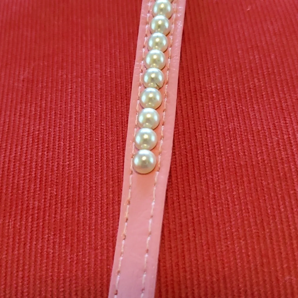 Dog collar pink with pearls size 16
